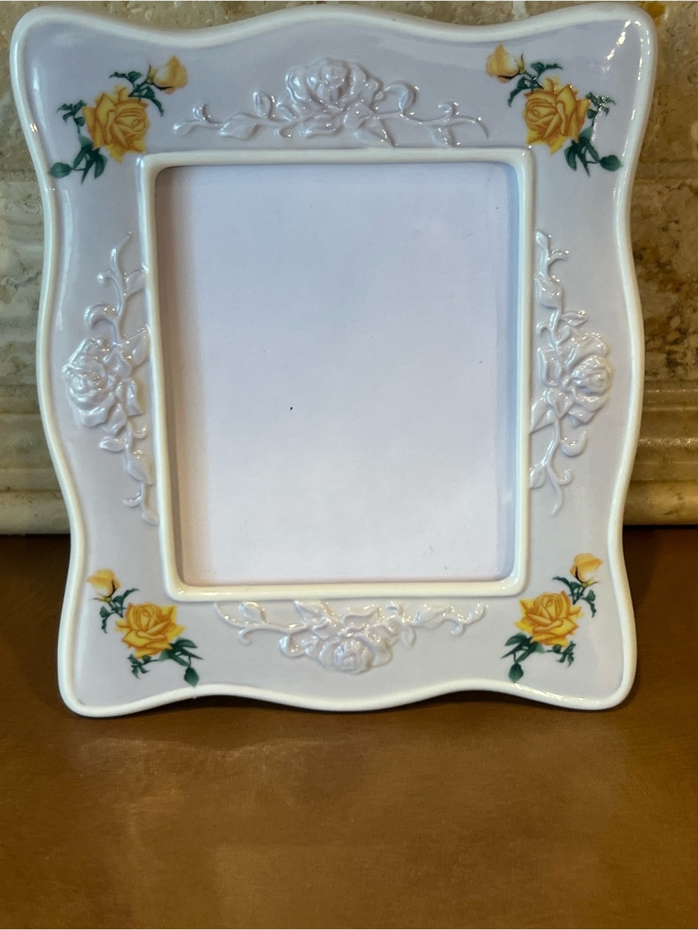Avon 2007 Ceramic White Picture Frame with Yellow Rose Motif